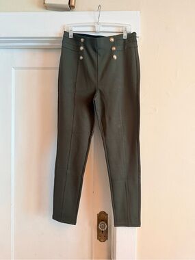 Zara Olive Green High-Waist Button-Front Leggings
